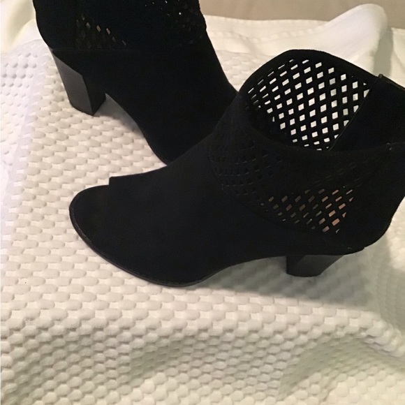 Black Suede Open Toe Booties - Picture 2 of 5